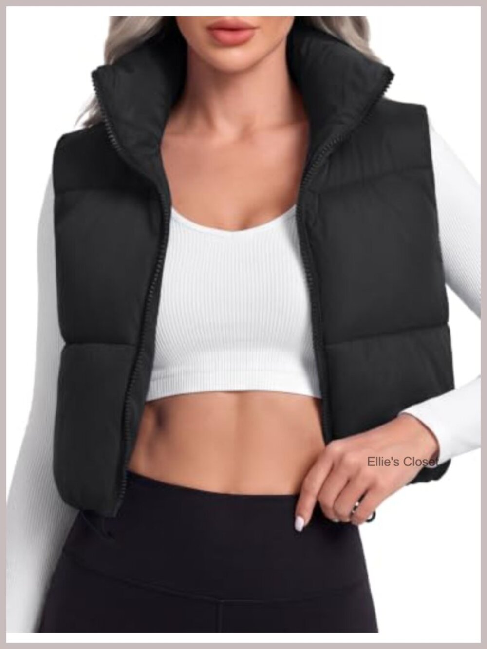 Quilted Puffer Vest Cropped Sleeveless Zip Up Women's Outerwear